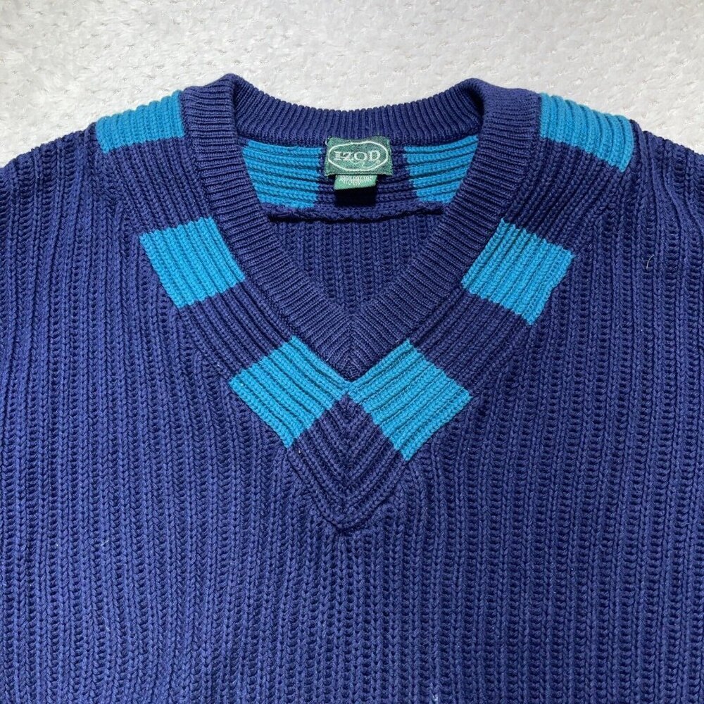 Vintage IZOD Sweater Mens Large Chunky Knit Tennis Cotton 90s V Neck 3D Textured - Picture 3 of 8